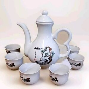 Tea set water birds scenery Asian oriental
